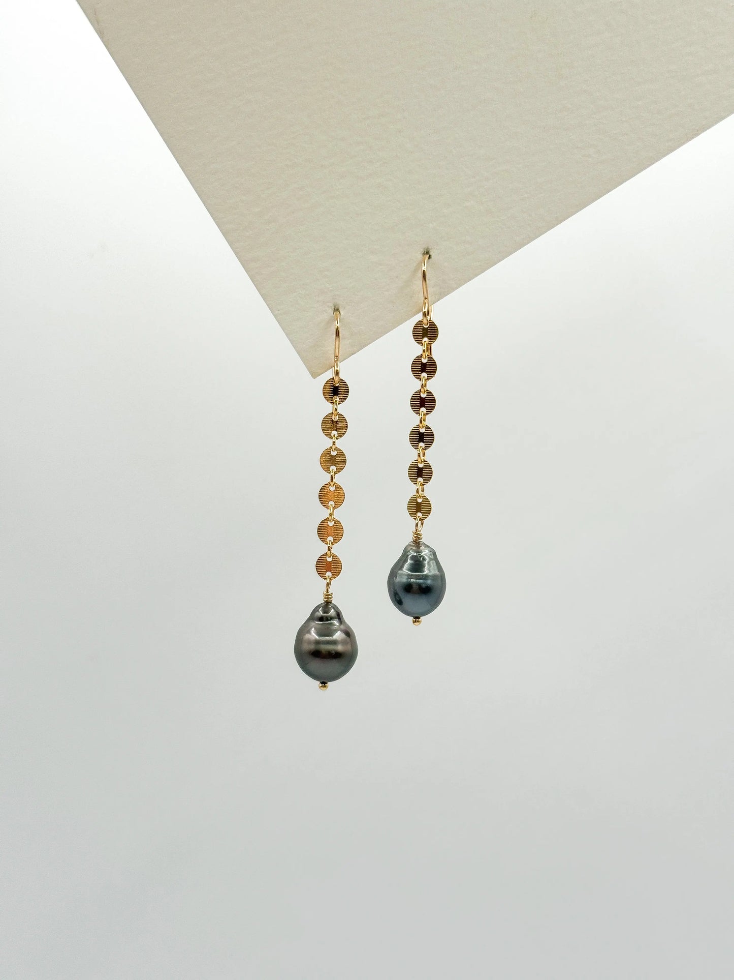 TAHITIAN PEARL DISK CHAIN EARRINGS