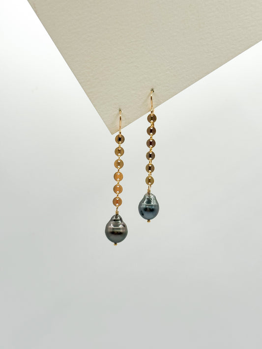 TAHITIAN PEARL DISK CHAIN EARRINGS