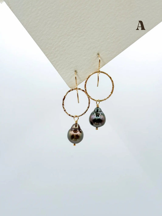 TAHITIAN PEARL HAMMERED HOOPS Navea Maui
