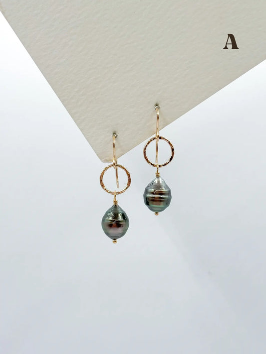 TAHITIAN PEARL (MINI) HAMMERED HOOPS Navea Maui